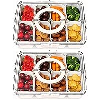 2-Pack Snackle Box Containers - Versatile Clear Divided Serving Tray with Lid & Easy-Carry Handle, Ideal for Charcuterie, Fruits, Nuts - Portable & Perfect for Party, Travel, & Picnic