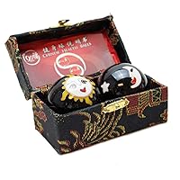 Black Sun & Moon Cloisonne Iron Balls Hand Stress Relief Set Exercise Finger Health Therapy