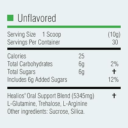 Healios Unflavored Oral Health and Dietary Supplement, Powder Form, Naturally Sourced L-Glutamine Trehalose L-Arginine, 10.93 Ounces