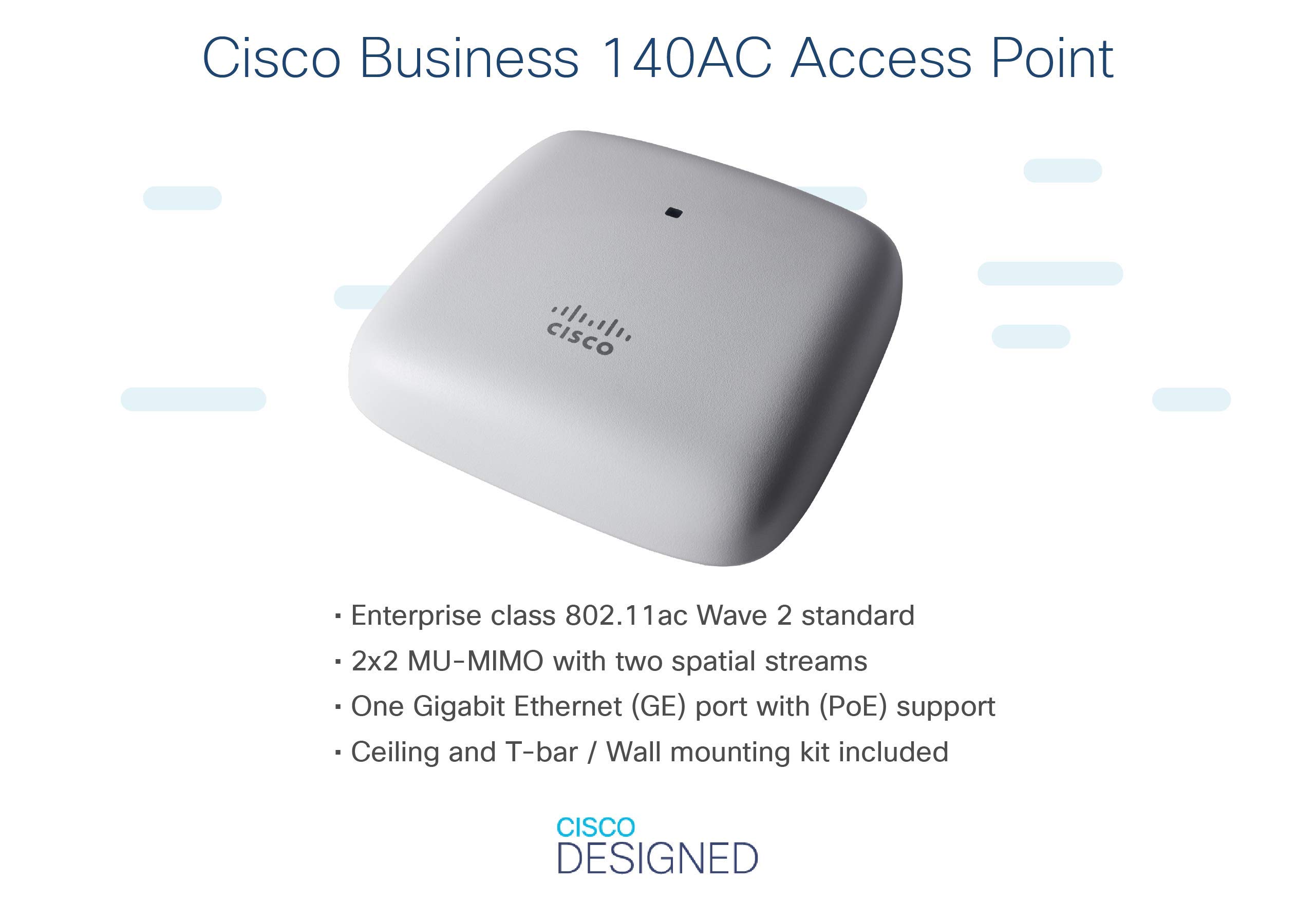 Cisco Business 140AC Wi-Fi Access Point | 802.11ac | 2x2 | 1 GbE Port | Ceiling Mount | 5 Pack Bundle | Limited Lifetime Protection (5-CBW140AC-B)