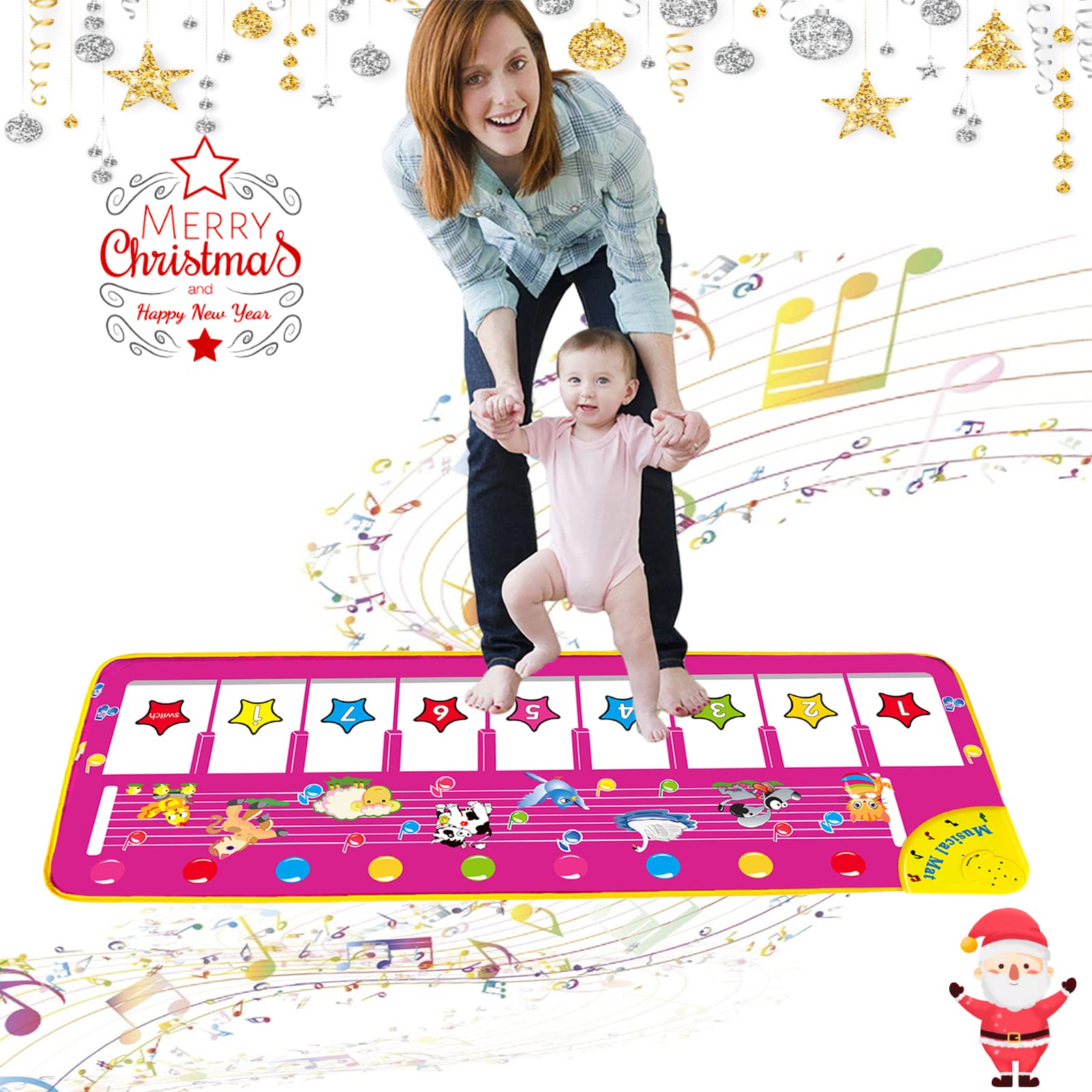 Piano Musical Mat Toys for 1 + Year Old Girl, Piano Mat Toys for 2 + Year Old Boys Girls Toys Gifts for 1-3 Year Old Girl Boy Christmas Birthday Gift Age 1,2,3 Toddlers Easter Basket Stuffers Pink