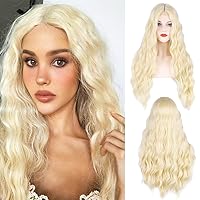 Long Blonde Wig for Women Blonde Wigs Small Lace Synthetic Natural Looking Part Wavy Goddess Wig Halloween Cosplay Daily Party Wig