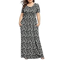 LONGYUAN Women's Plus Size Casual Dresses Short Sleeve Maxi Dress XL-6XL with Pockets