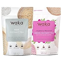 Waka — Unsweetened Instant Tea Powder 2 Bag Combo — 100% Tea Leaves — Black & Raspberry Flavored, 4.5 oz Per Bag