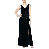 S.L. Fashions Women's Long Sleeveless Velvet V-Neck Dress