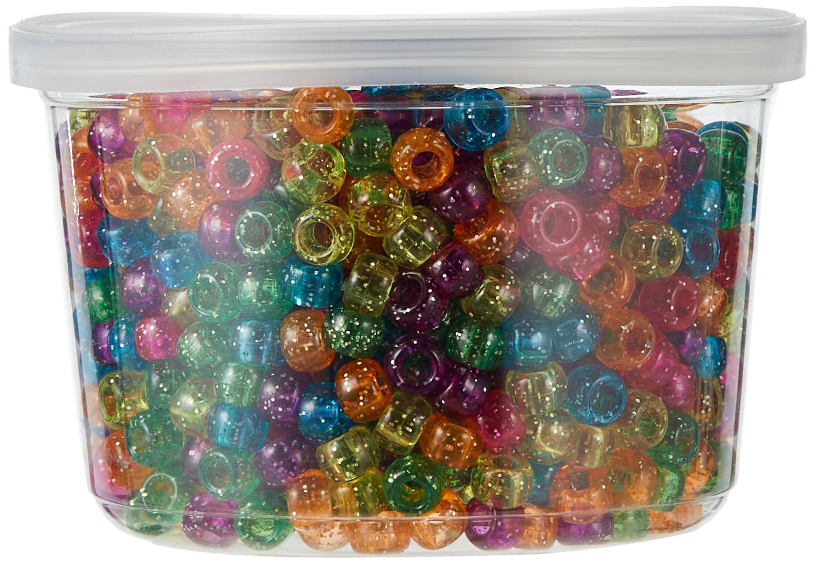 Hygloss Products Bucket O’Beads - Plastic Pony Bead Assortment for Crafts, Jewelry, Keychains and More - Reusable Container - Glitter Jelly Assorted Colors - 6x9 mm - 1,000 Pcs,6892