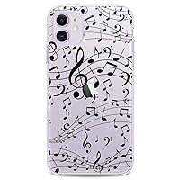 TPU Case Compatible with Apple iPhone 12 5G 12 Pro 2020 Cover 6.1 inches iPh 12 Treble Soft Clef Black Cute Melody Contoured Slim fit Cute Clear Music Print Singer Design Flexible Silicone Fun