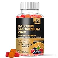 Calcium Magnesium Zinc Supplement Gummies for Kids Toddler & Adults - Enhanced Absorption with Vitamin D3 & K2 - Sugar Free Gluten Free Cal Mag Zinc Vegan Chewable Complex Calcium Gummies