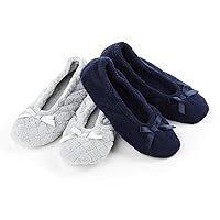 Isotoner Women's 2 Pack Mictroterry Ballerina Slipper with a Satin Bow