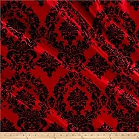 Flocked Damask Taffetta Red/Black, Fabric by the Yard