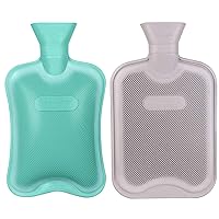 HomeTop Classic 2 Liters Rubber Hot Water Bottle, Great for Pain Relief, Hot and Cold Therapy, Gray and Mint Green (2 Pack)