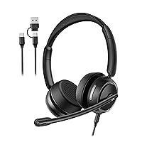 Headset with Mic, USB Headset with Microphone, Computer Headset with Noise Canceling Microphone for PC Laptop, Wired Headset for Work from Home Office Teams Skpye Zoom