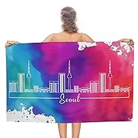 South Korea Seoul Beach Towel Soft Sandproof Sand Free Bath Towel Vintage Travel Adventures Skyline Landscape Picnic Towel 31x51 Inch for Adults, Men, Women