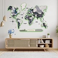 3D LED Wood World Map 3.0 - Wall Art Modern Home Decor Gifts - LED Lighting Wall Decor Housewarming Gift Idea - Travel Wooden Maps with Backlighting All Sizes (Nordik)