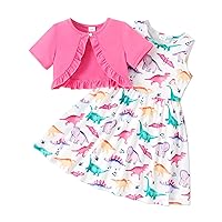 PATPAT Girl Dress and Cardigan 2 Piece Toddler Floral Print Sleeveless Tank Dress and Short-sleeve Denim Cardigan Set