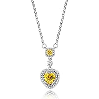 Platinum Plated Yellow & Pink Heart Necklace CZ Cluster Crystal Wedding Promise Jewelry Women Y1073