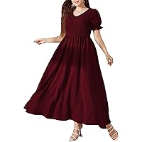 MakeMeChic Women's Plus Size Boho Casual Dress Floral Short Sleeve Shirred Square Neck Maxi Flomal Dress