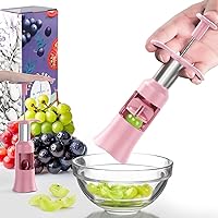 Newness Grape Cutter Tool Grape Slicer for Toddlers 1-3 Stainless Steel Kitchen Gadgets with 2 Straw Brushes & 2 Types of Slicing Cherry Grape Quarter Cutter Tomato Slicer tool baby Fruit Cutter(Pink)