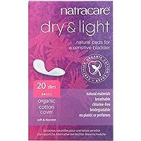 Natracare Dry & Light, Slim, Natural and Absorbent Pads with Organic Cotton Cover for Light Urinary Incontinence (6 Pack, 120 Pads Total)