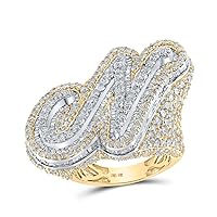 The Diamond Deal 10kt Two-tone Gold Mens Baguette Diamond N Initial Letter Ring 9 Cttw