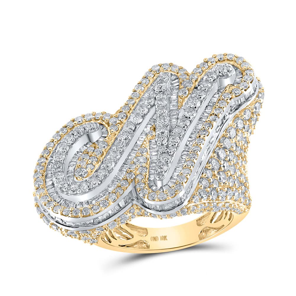 The Diamond Deal 10kt Two-tone Gold Mens Baguette Diamond N Initial Letter Ring 9 Cttw