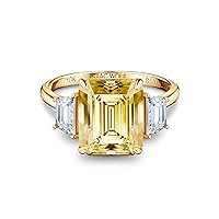 ISAAC WOLF Lab Created 10k Solid Gold 7 Carats Emerald Cut Fancy Vivid Yellow with Step Cut Trapeze Moissanite Diamond Ring in 10k Solid White, Yellow OR Rose GOLD
