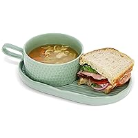 Soup and Sandwich Plate Combo Set of 1 in Mint Green - 16oz Handled Soup Mug with Salad Tray - Stoneware Breakfast Kitchen Plate Set with Large Cereal Bowl for Brunch, Lunch, or Dinner