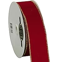 Red Velvet Christmas Ribbon, Double-Sided with Gold Wire Edge, 2-1/2in Width X 50 Yard Rolls