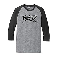 Vintage Made in 1969 Great Adult Raglan 3/4 Sleeve Short Sleeve T-Shirt-XL Heather Gray/Black