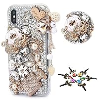 STENES Sparkle Case Compatible with Samsung Galaxy A54 5G Case - Stylish - 3D Handmade Bling Pumpkin Car Bottle Heart Pendant Rhinestone Crystal Diamond Design Cover Case - Gold