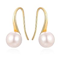 925 Sterling Silver Hoop Handpicked AAA+ Quality 7.5-8mm White Freshwater Cultured Pearl Dangle Drop Earrings Jewelry for Women Girls