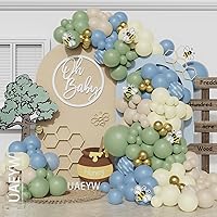 Dusty Blue Balloon Arch Garland Kit 149Pcs Boho Sage Green Blue White Sand Cream Beige Gold Neutral Balloons for Baby Shower Girls Boys First Birthday Gender Reveal Honey Bee Party Decorations