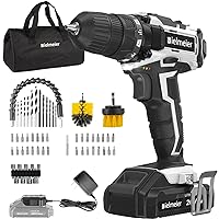 Bielmeier 20V MAX Cordless Drill Set, Drill kit with Lithium-Ion and charger,3/8 inches Keyless Chuck, Electric Drill with 2-variable speed switch LED Drill 2 pcs Brush and 58pcs Drill Bits