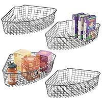 mDesign Wire Basket for Corner Cabinet Lazy Susan with Front Handle - Kitchen Cabinet, Shelf, and Pantry Corner Bin - 1/4 Wedge Organizer for Lazy Susan - Concerto Collection - 4 Pack - Graphite Gray