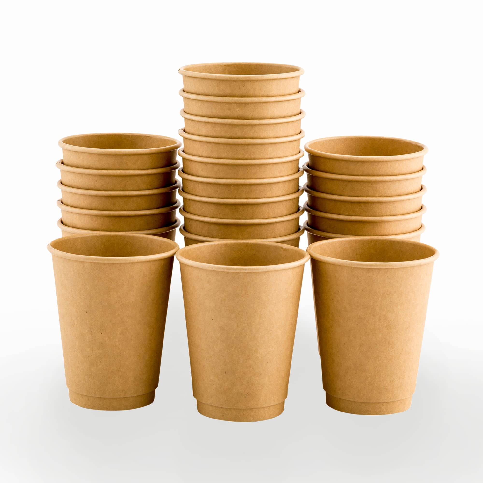 Restaurantware 500-CT Disposable Kraft 12-oz Hot Beverage Cups with Double Wall Design: No Need for Sleeves-Perfect for Cafes-Eco Friendly Recyclable Paper-Insulated-Wholesale Takeout Coffee Cup