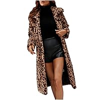 TUNUSKAT Womens Brown Faux Fur Coat Winter Plus Size Formal Faux Fur Jacket Shaggy Warm Overcoat Lady Luxury Elegant Topcoat
