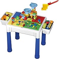 PicassoTiles Aircraft and Action Figure + Activity Center Table, 4pc Airplane and Helicopter Pretend Playset, Study Desk Sandbox Water Tight Container Storage All-in-1 331pc Dual Size Brick Marble Run
