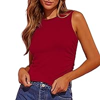 Tank Top for Women Cropped Women's Casual Sleeveless Ribbed Knitted Trim High Neck Tops Summer Loose Tee Shirt Blouse