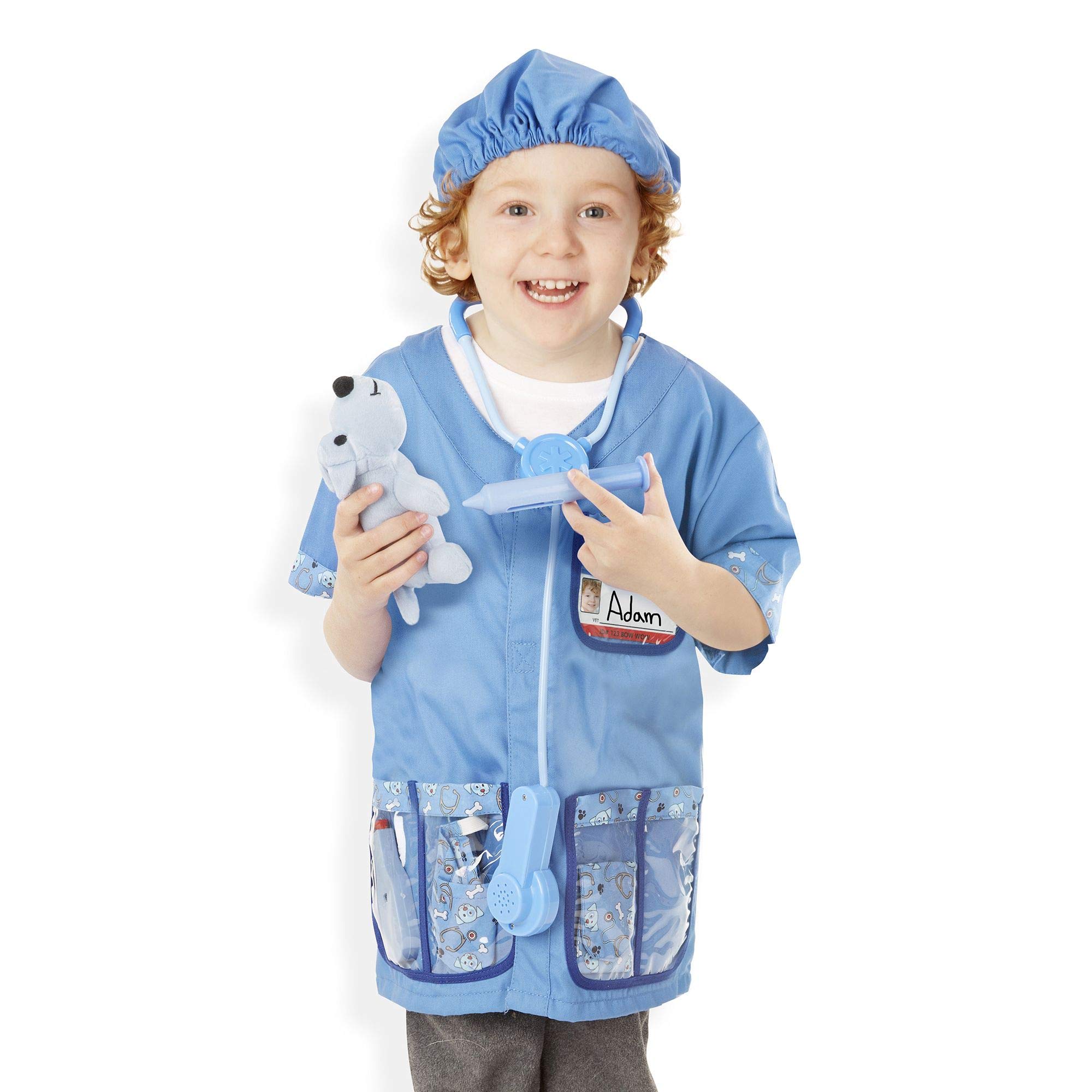 Melissa & Doug Veterinarian Role-Play Costume Set (Frustration-Free Packaging) - Kids Vet Costume Pretend Play Dress-Up Blue Large