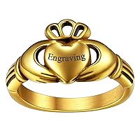 FaithHeart Claddagh Rings for Love, Stainless Steel/18K Gold Plated Women Men Wedding Band Ring Personalized Custom