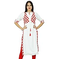 Bimba Women Designer Cotton Kurta Straight White Kurti With Attached Jacket Ethnic Indian Clothing