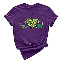 St Patricks Day Shirt for Women Fashion Casual T Shirt Heart Printed Round Neck Short Sleeve Tee Top Trendy Daily Blouses