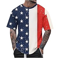 Men American Flag T-Shirt Summer Patriotic Vintage Short Sleeve Crewneck Pullover Tops 4th of July Hipster Tee Shirt