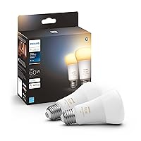 Smart 60W A19 LED Bulb - White Ambiance Warm-to-Cool White Light - 2 Pack - 800LM - E26 - Indoor - Control with Hue App - Works with Alexa, Google Assistant and Apple Homekit