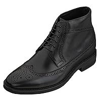 CALTO Men's Invisible Height Increasing Elevator Shoes - Leather Lace-up Wing-Tip Dress Boots - 3.2 Inches Taller