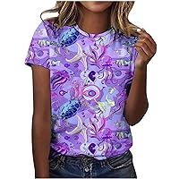 Going Out Tops for Women 2024 Trendy Dressy Casual Plus Size Blouses Cute Sea Turtle Printed Graphic Basic Tees Tunic