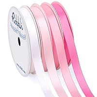 Ribbli Pink Satin Ribbon 3/8 Inch x 4 Rolls Total 40 Yards- White/Light Pink/Pink/Hot Pink Ribbon for Gift Wrapping Craft Wedding Decoration