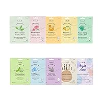 Cala Essence Korean Face Masks - Mascarillas Para La Cara Facial | Purifying, Illuminating, Soothing, Moisturizing, Revitalizing and More | 10pk Korean Skin Care Set