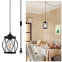 Industrial Plug in Pendant Light with 14.76ft On/Off Switch Cord Vintage Black Caged Hanging Lighting Mini Retro Plug-in Pendant Light Fixture for Kitchen, Dining Room, Bedroom, Entryway