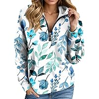 Pullover Sweatshirts for Women Geometric Pattern Fashion Casual Loose with Long Sleeve Half Zip V Neck Tops